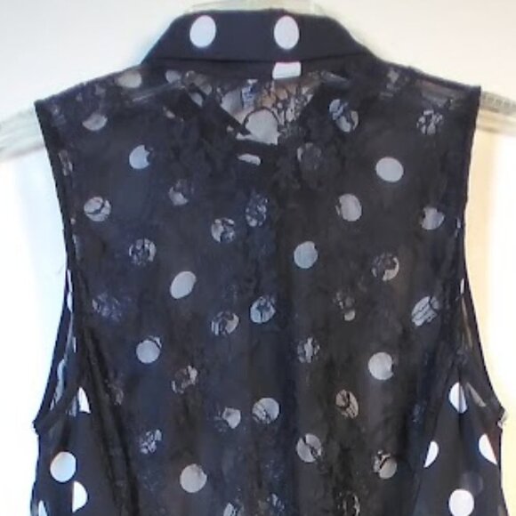 Sans Souci Women’s Black & white Polka Dot Button Down Sleeveless Top M - Picture 7 of 16